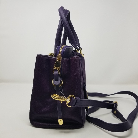 Bagley Mischka Purple Calf Hair Fur & Gold Handbag & Crossbody Bag - Picture 4 of 16